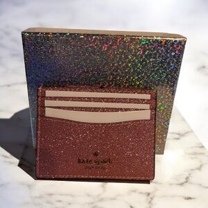 Kate Spade Lola Glitter Slim Card Holder Rose Pink Boxed W Tag WLR00214